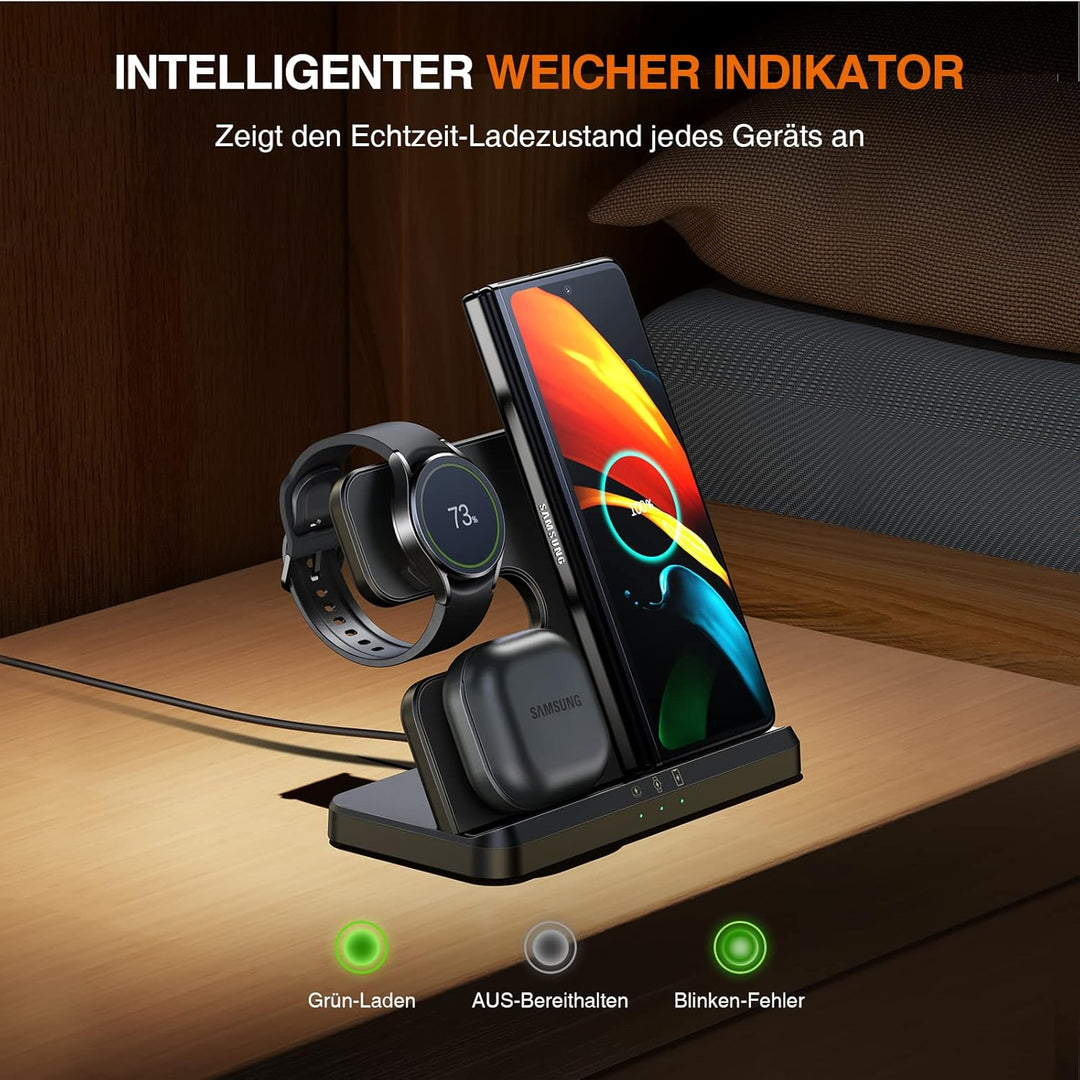 LK Induktive Ladestation für Samsung 3 in 1 Ladestation Kompatibel für Galaxy Watch 8/7/6/5/5 Pro/4