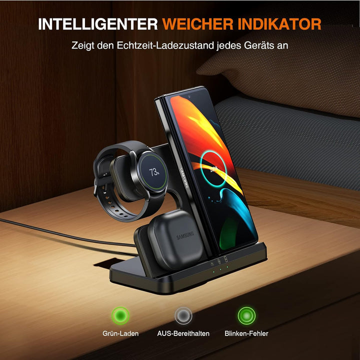 LK Induktive Ladestation für Samsung 3 in 1 Ladestation Kompatibel für Galaxy Watch 8/7/6/5/5 Pro/4