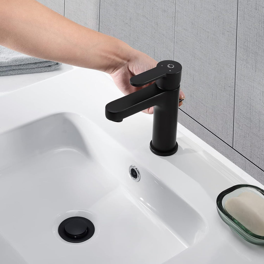 Wasserhahn Bad Schwarz | CECIPA Wasserhahn mit Zugstange,Keine schmutzigen Hände,Waschtischarmatur E