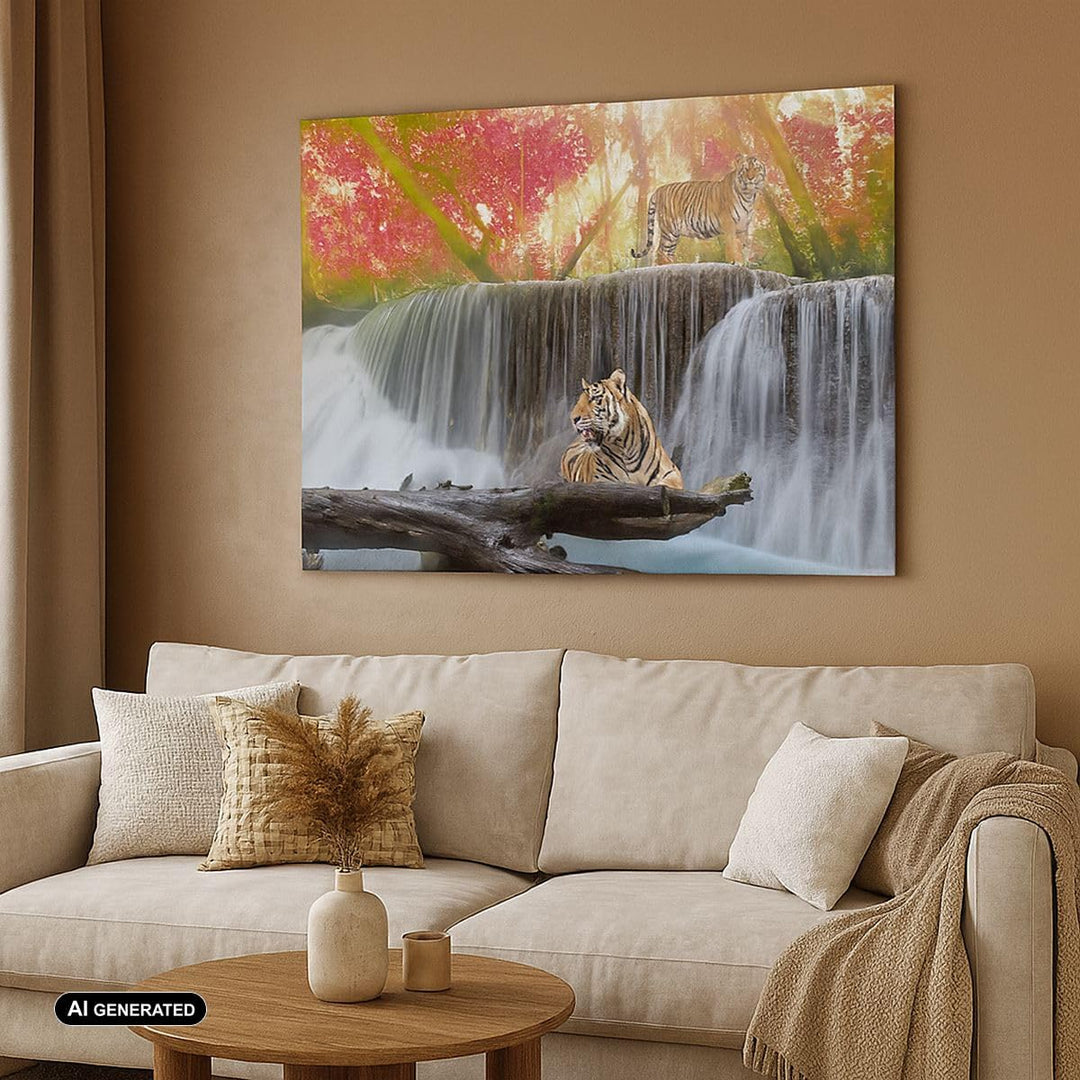 Bilder auf Leinwand 100x70cm Leinwandbild Tiger natur tier paradies Gross Wanddeko Bild Schlafzimmer
