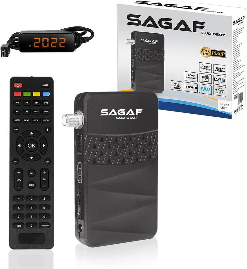 LEYF & Sagaf SUD-0507 Mini Sat Receiver DVB-S2 Full HD 1080p Digital Receiver (HDTV, Scart, USB), SU