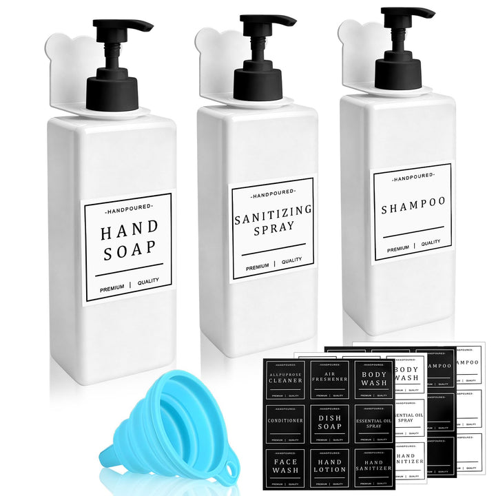 3er Seifenspender Wandbefestigung Set Shampoo Flaschen 500ml Seifenspender Dusche Kunststoff mit 3 D