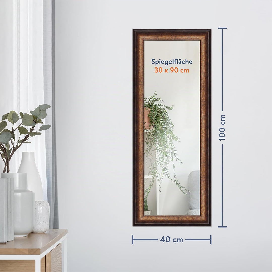 WANDStyle Spiegel Barock und Antik Stil I Aussenmass ca. 40 x 100 cm I Farbe Bronze I bronzener Wand