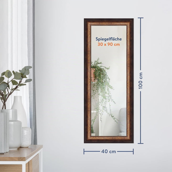WANDStyle Spiegel Barock und Antik Stil I Aussenmass ca. 40 x 100 cm I Farbe Bronze I bronzener Wand