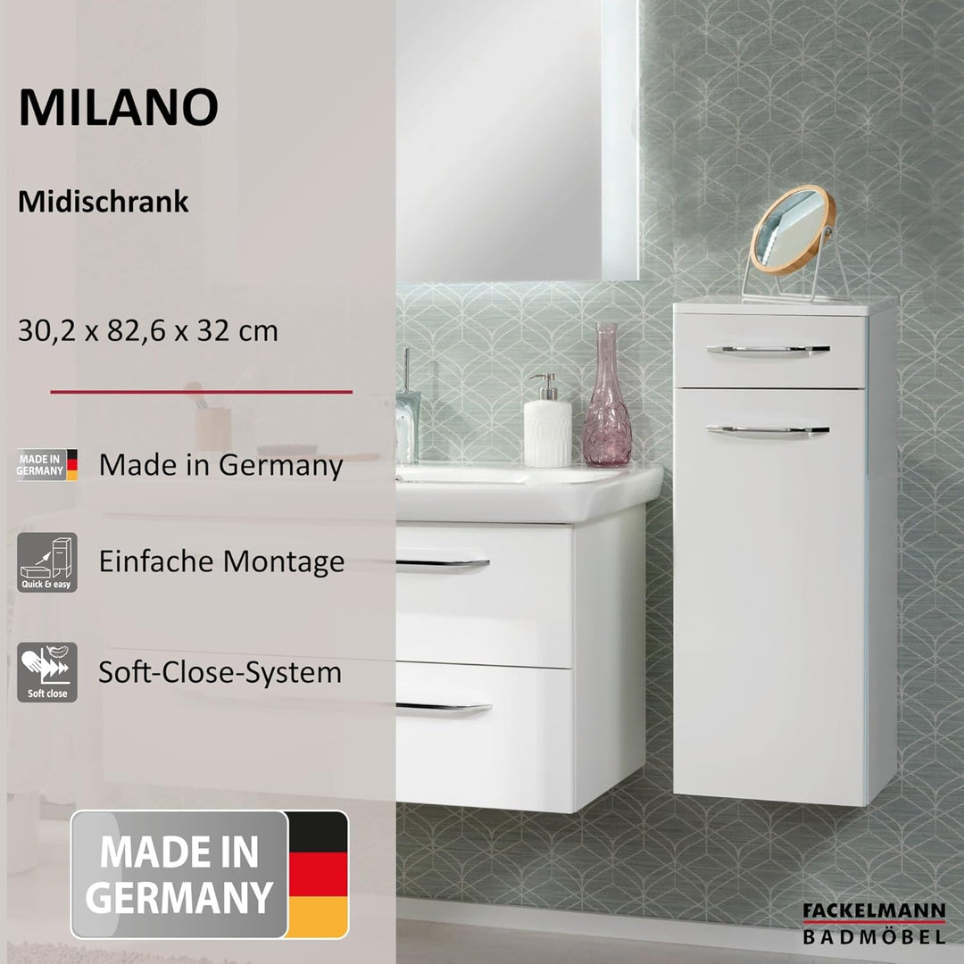 FACKELMANN Milano Midischrank mit Tür und Schublade – Schrank für Badezimmer (30,5 cm x 83 cm x 32 c