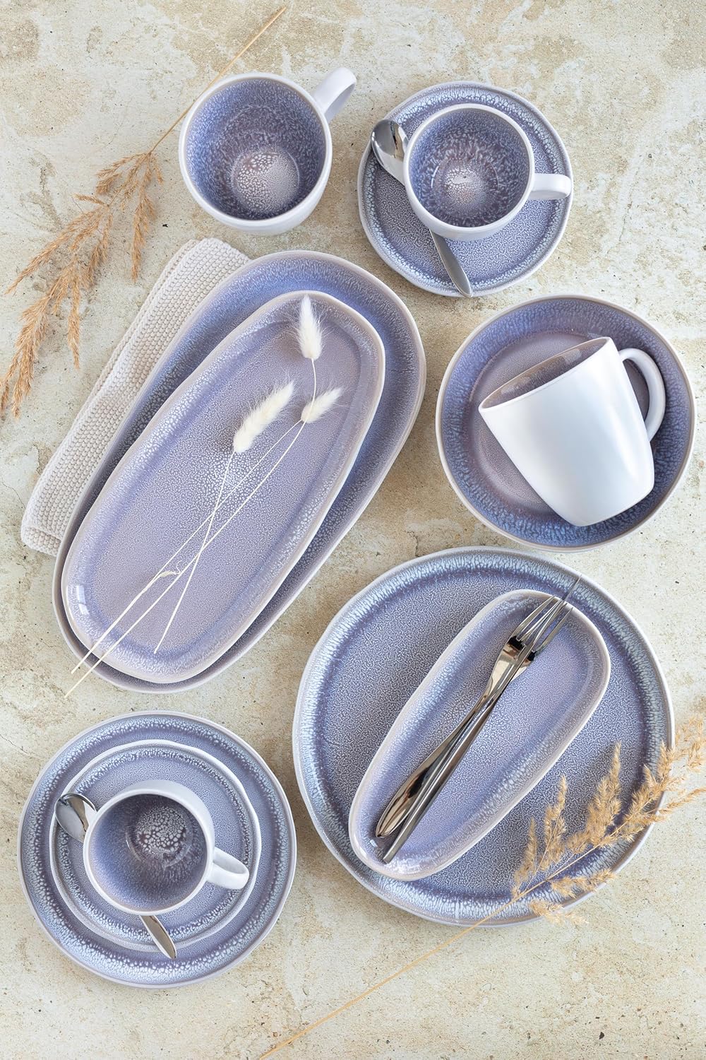 MÄSER Serie Elea, 3-tlg. Plattenset im Vintage-Look, flieder, Steinzeug