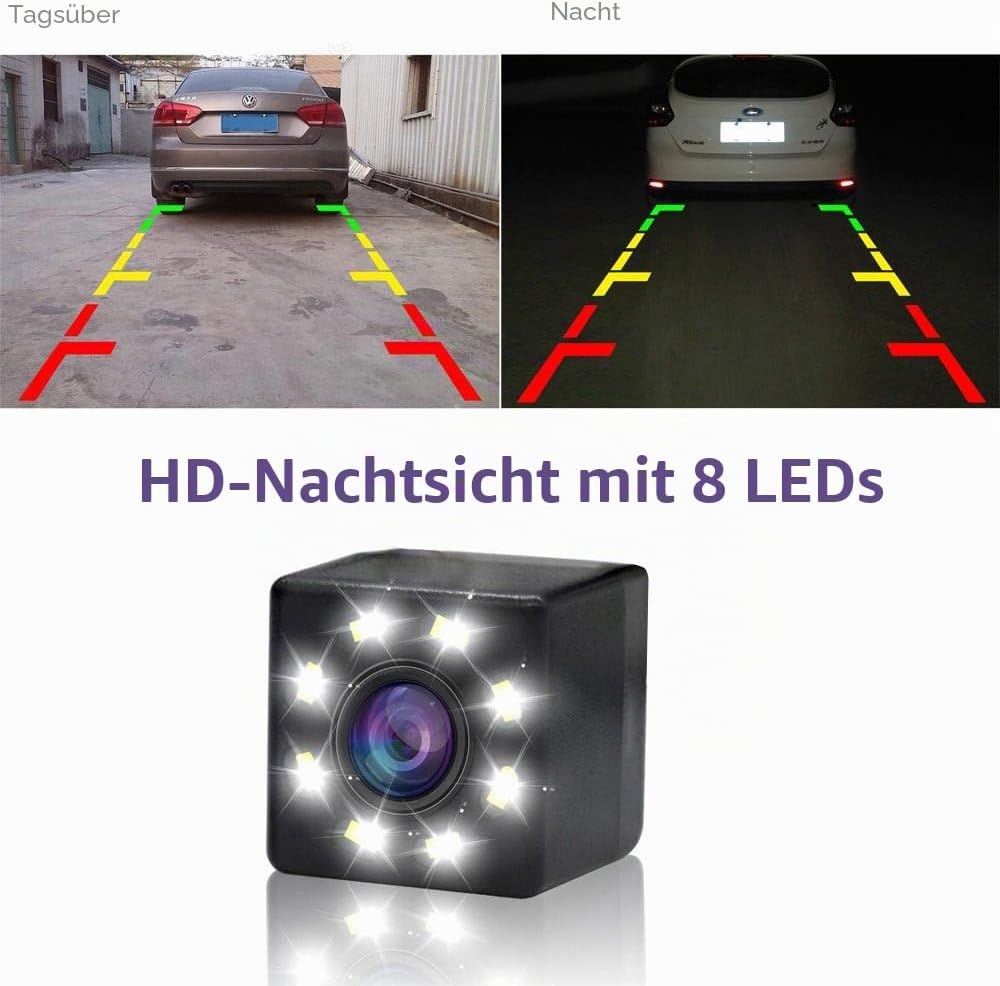 Dynavsal 8 LEDs Nacht Visionen Auto Rückfahrkamera,170 ° Weitwinkel HD Farbe Wasserdichte Rückfahrka