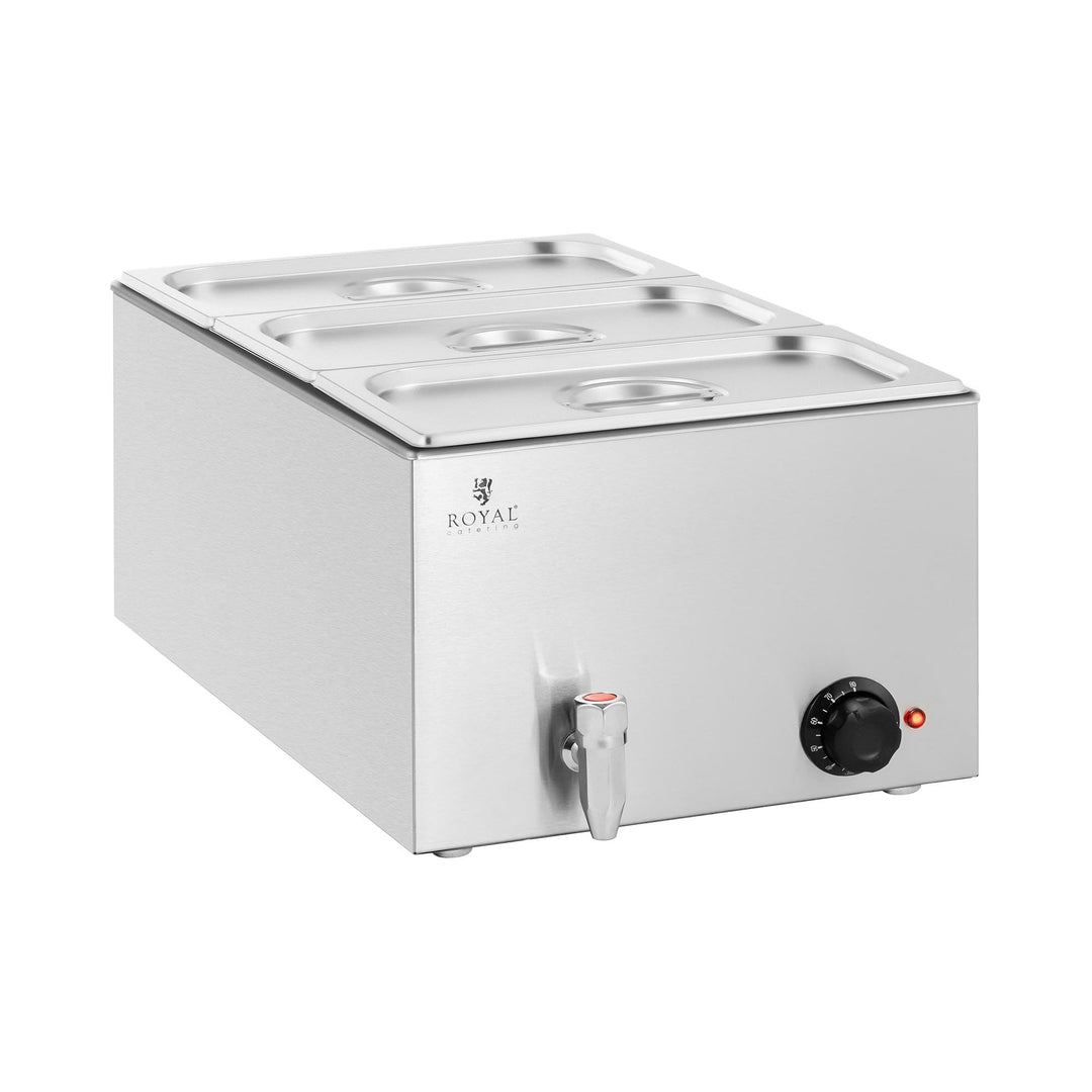 Royal Catering RCBM_GN1/3 Bain Marie 600 W 3 GN 1/3 Ablasshahn Wasserbad Speisenwärmer