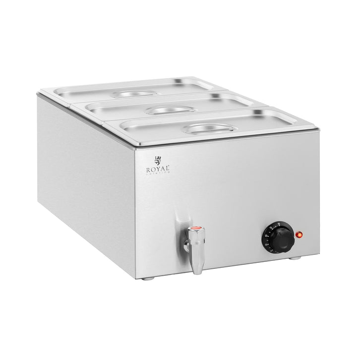 Royal Catering RCBM_GN1/3 Bain Marie 600 W 3 GN 1/3 Ablasshahn Wasserbad Speisenwärmer