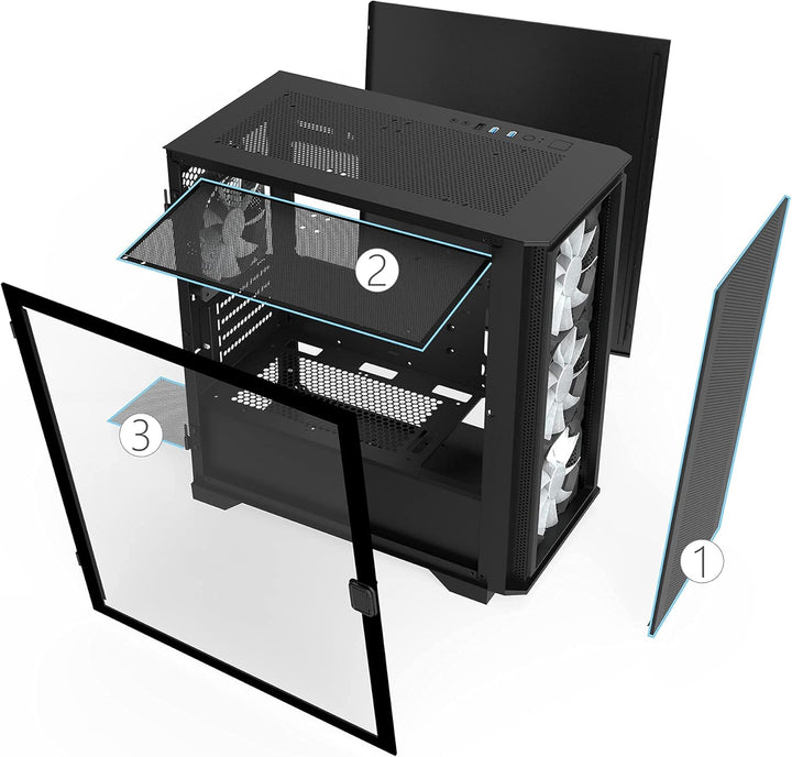 Montech Air 100 ARGB, Micro-ATX, gehärtetes Glas, Schwarz Air 100mATX Schwarz, Air 100mATX Schwarz
