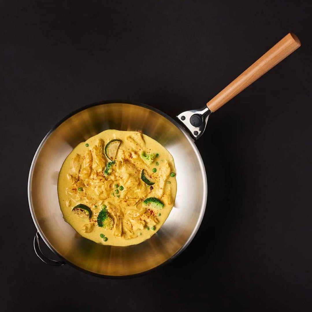 Mastrad O`Wok Gourmet - Wokpfanne aus Edelstahl - Für schnelles und gleichmässiges Erhitzen - Mit ab