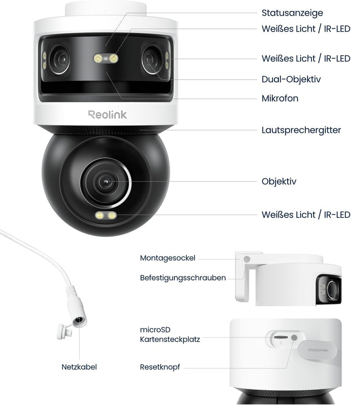 Reolink Überwachungskamera Aussen, 10MP+8MP Dreifachobjektiv, OMVI 3i WiFi | 10MP 180° Panorama &amp; 4K