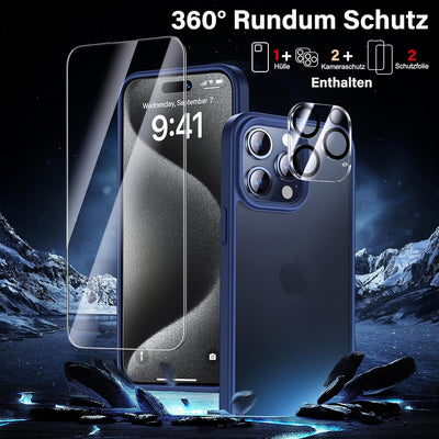 UniqueMe 5-in-1-Set für iPhone 15 Pro Hülle, [Nie Vergilbung] Handyhülle für iPhone 15 Pro Case Rund