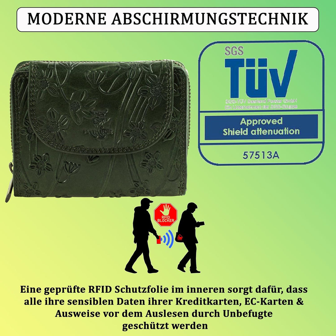MATADOR |SARAGOSSA| RFID Blocker Leder Portemonnaie Damen| Geldbeutel Portmonee Damen mit Geschenk B