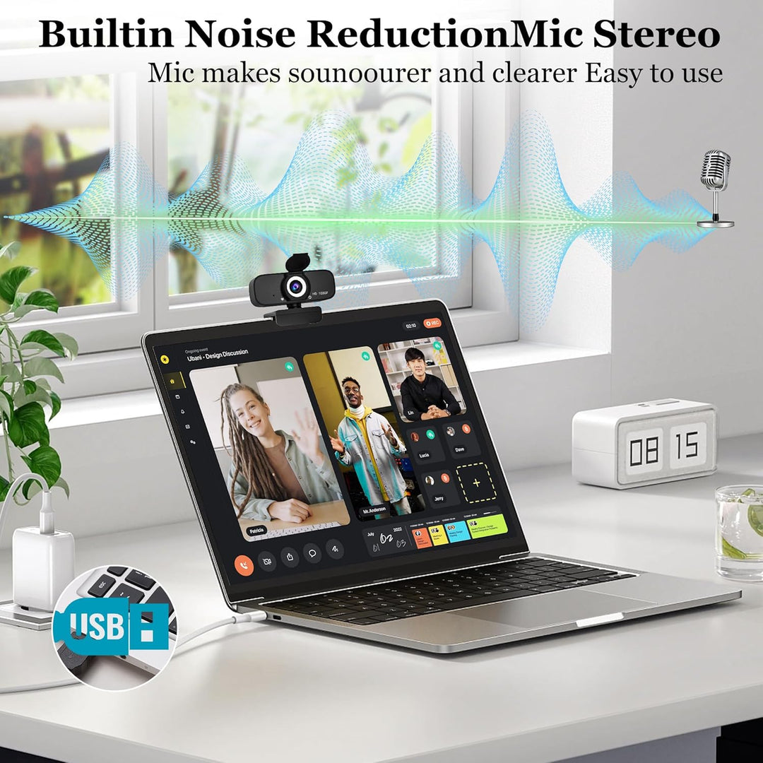 1080P HD Webcam für PC mit Autofokus & Noise Cancelling Mic Plug and Play Computer Kamera für Videok