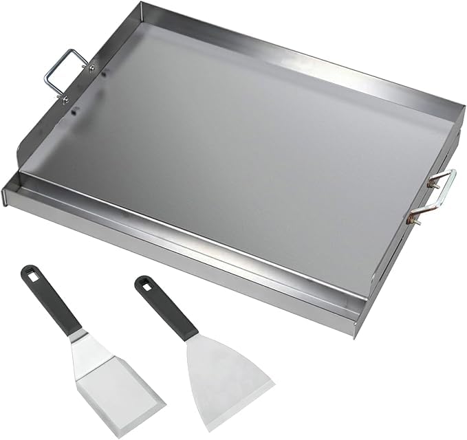 47x32x7 CM, Edelstahl-Grillplatte, geeignet für Gas- und Holzkohleöfen, mit Schaufeln und Schabern,