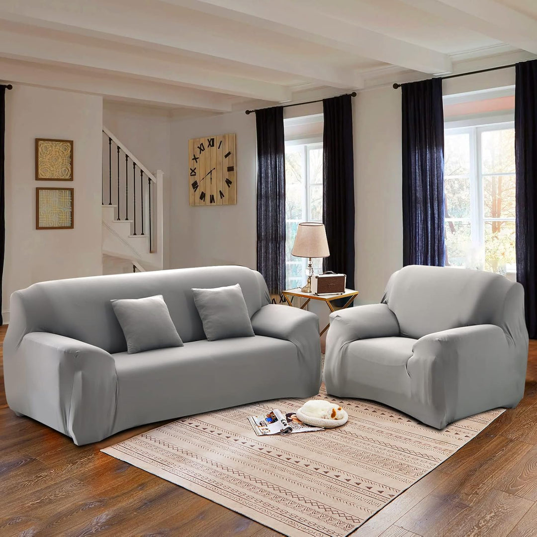 FIGOOO Sofabezug 2 Sitzer Stretch Sofabezüge mit Armlehnen Spandex Couchbezug Modern Anti-Rutsch Was