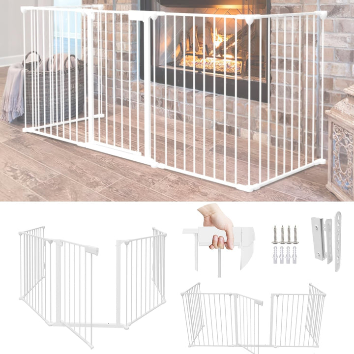 Tubiaz Kaminschutzgitter mit Tür 310cm, Metall Ofenschutzgitter, Kinderschutzgitter 5-Elementen (75x