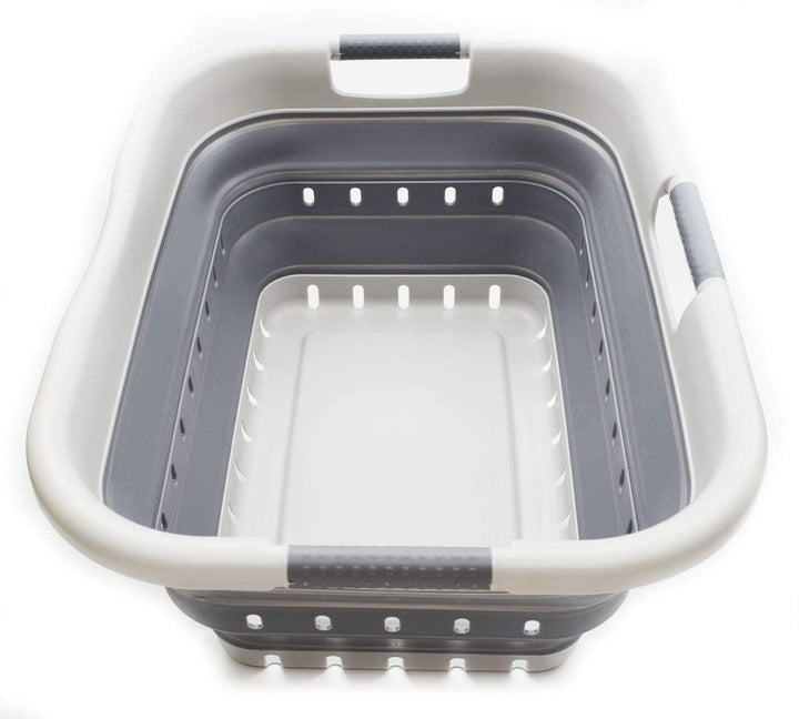 SAMMART 41L Collapsible 3 Handled Plastic Laundry Basket - Foldable Pop Up Storage Basket/Organizer