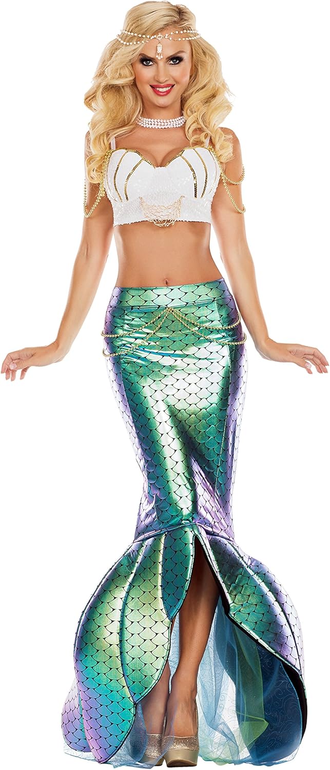 Party King Under The Sea Mermaid Women's Fancy Dress Costume Large L Türkis/Weiss, L T&#xFC;rkis/Wei
