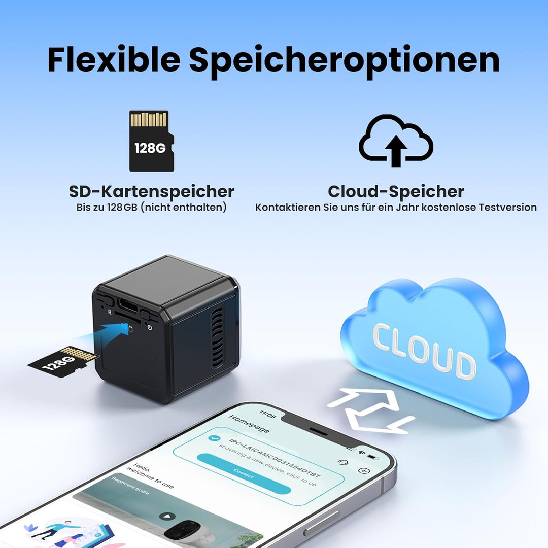 Mini Kamera WLAN 1080P HD Überwachungskamera Innen WiFi Kleine Sicherheitskamera mit Live Übertragun