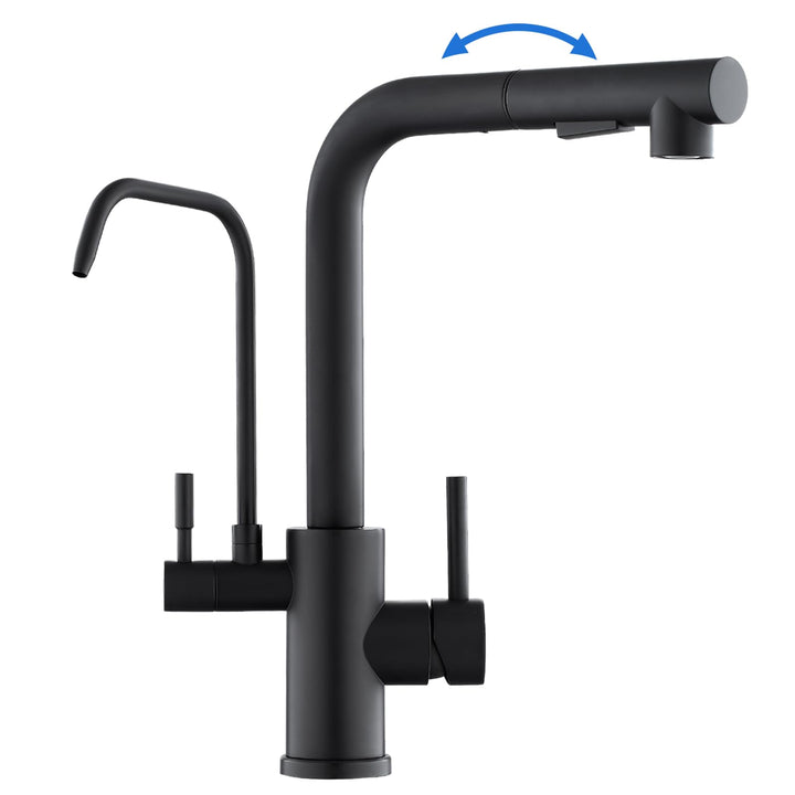 ROVOGO 3 Wege Wasserhahn Küche Edelstahl 304 mit Herausziehbare Dual-Spülbrause, Hochdruck Schwarz K