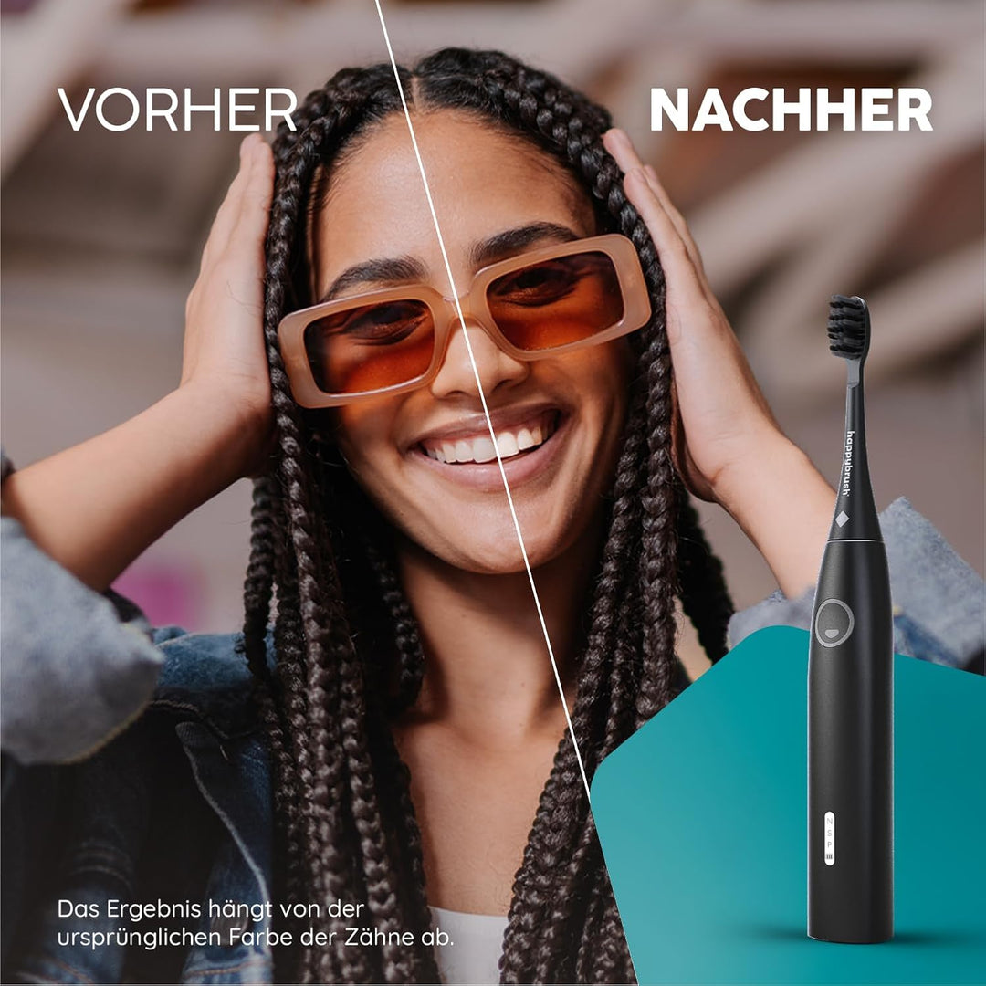happybrush® Nachhaltige Aufsteckbürsten für elektrische Schall-Zahnbürste Eco VIBE 3 - Allblack - 3x
