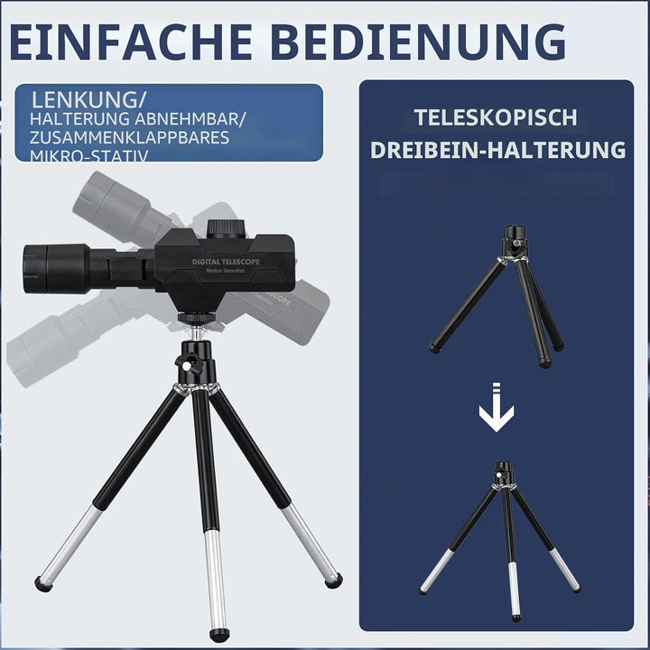 WiFi-Digitalteleskop, 1920 X 1080 HD-Monokularkameramonitor mit Stativ, Mobile Erkennung und Steueru