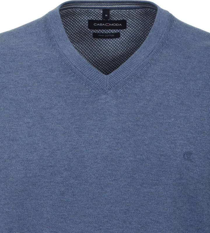 CASAMODA Herren Pullover mit V-Ausschnitt unifarben Elastischer Bund L 199 Aqua Bis Petrol, L 199 Aq