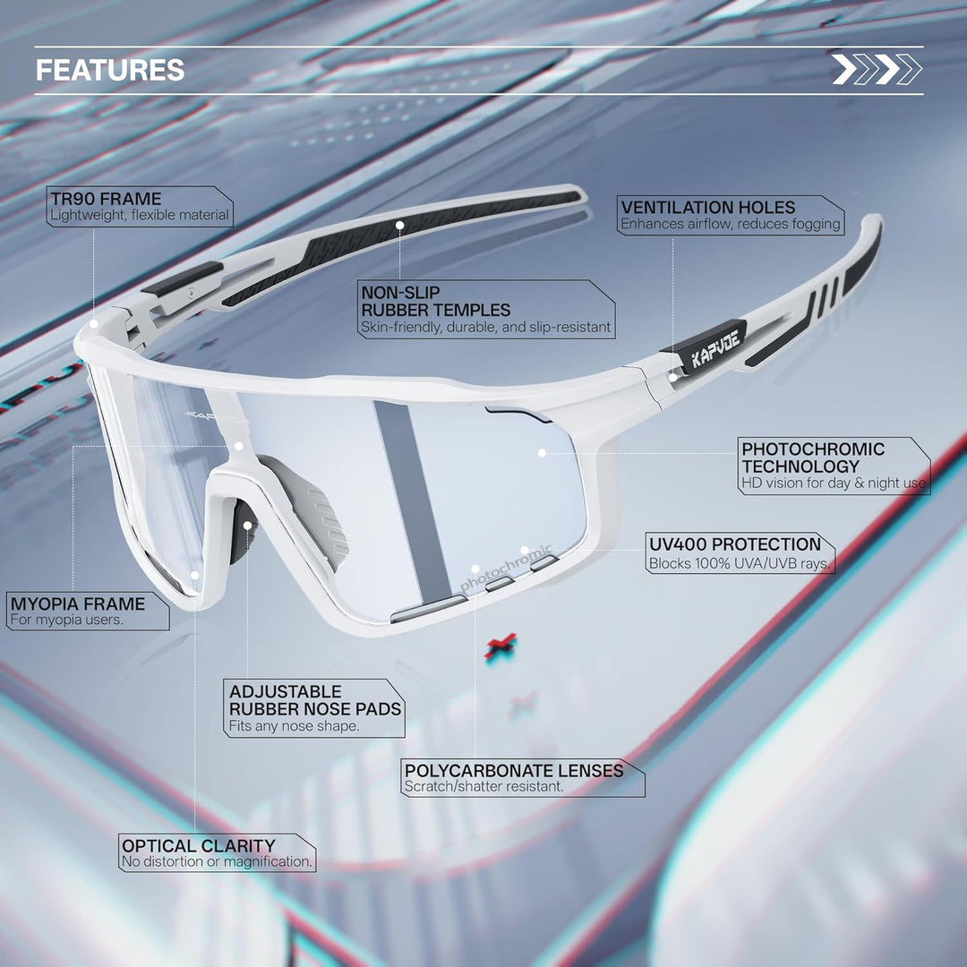 KAPVOE Photochromatische Fahrradbrille MTB Brille Selbsttönend Klar Radbrille Rennrad Sportbrille So