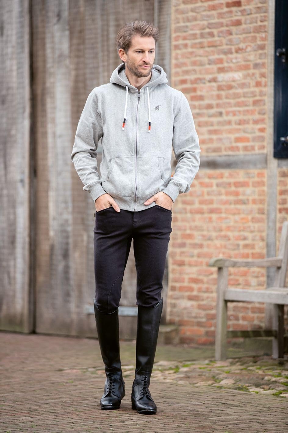 HKM 2004 Reithose Basic, Kniebesatz Stoff Herrenreithose Reiterhose Herren 42-56 44 1200 Weiss, 44 1