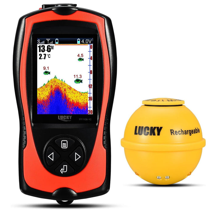 LUCKY Tragbarer Fischfinder Wandler Sonarsensor Wasser Tiefenmesser LCD Bildschirm Echolot Fischfind