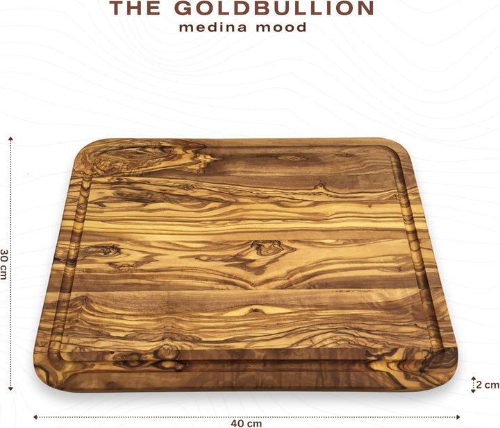 Rechteckiges Servierbrett mit abgerundeten Ecken und Saftrille The Goldbullion Länge: 40 cm, Handgef