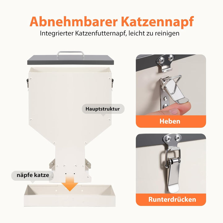 Futterautomat Katze 2 Näpfe, Trockenfutterspender für Katzen, 10l, Metall, Futterspender für Katzen