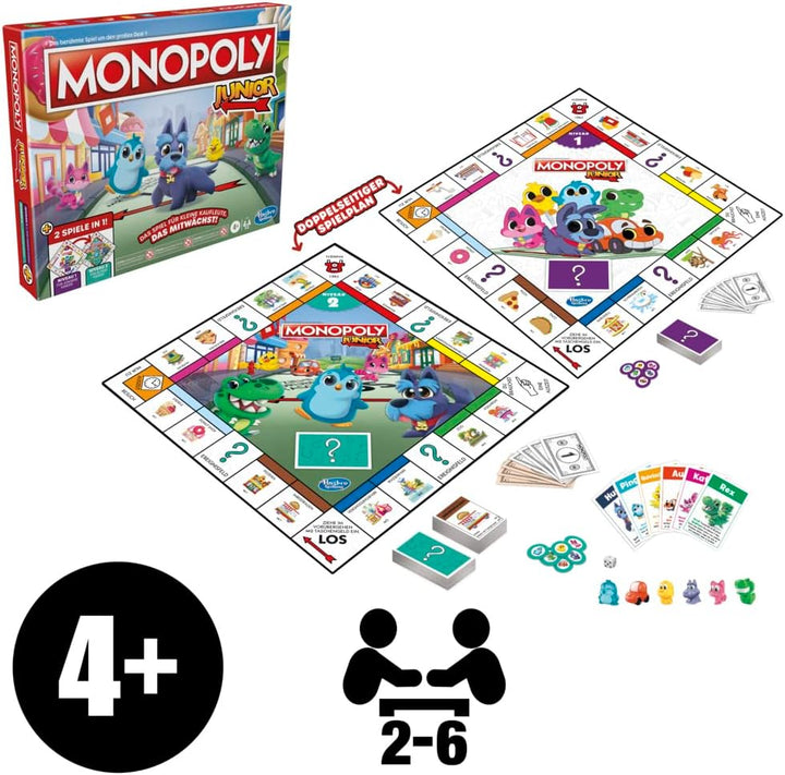 Monopoly Junior, das Klassische Brettspiel für Kinder ab 4 Jahren, 2-seitiger Spielplan - leicht ver