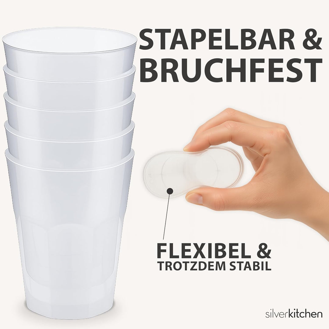 100x Cocktail Plastikbecher 0,3 L – Stapelbare Mehrweg Partybecher - Spülmaschinenfeste Hartplastik