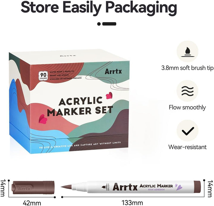 Arrtx Acrylstifte für Steine wasserfest, 90 Farben Acrylstifte Marker Pinsel Spitze, Stifte Steine B