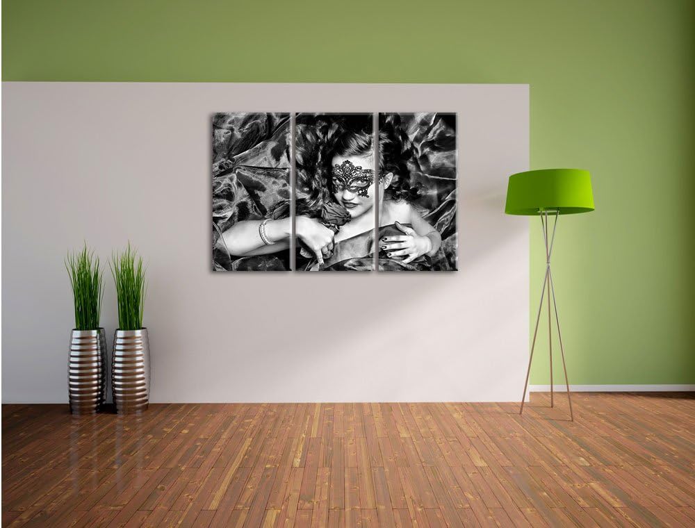 Pixxprint Sexy Frau Rose als Leinwandbild/Grösse: 3 Teilig (120x80) cm/Wandbild/Kunstdruck/fertig be