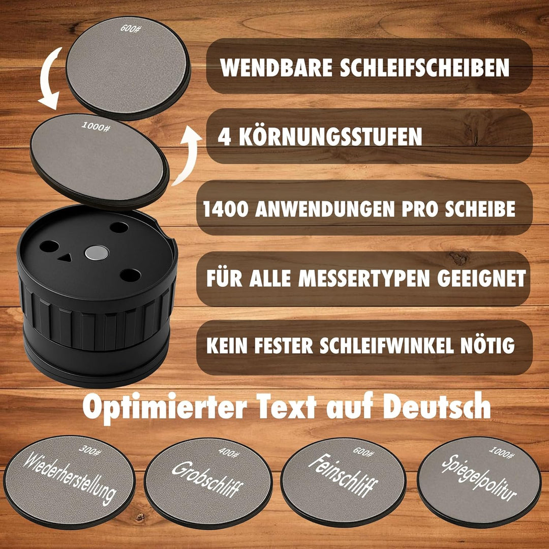 Profi Messerschärfer – Rollschleifer mit 2 wendbaren Scheiben (300/400/600/1000) – Diamant Schleifst