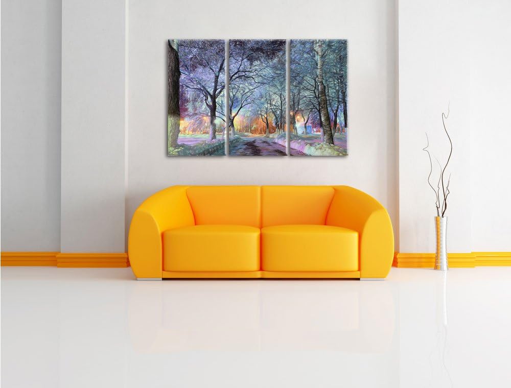Pixxprint Baumallee im Winter Bunstift Effekt 3-Teiler Leinwandbild 120x80 Bild auf Leinwand