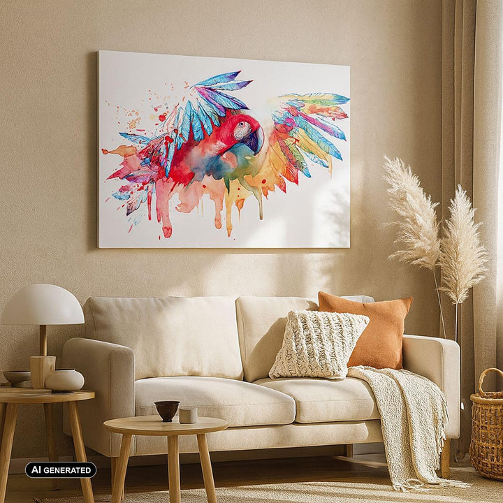 Bilder auf Leinwand 100x70cm Leinwandbild Natur Malerei Papagei Kinder Gross Wanddeko Bild Schlafzim