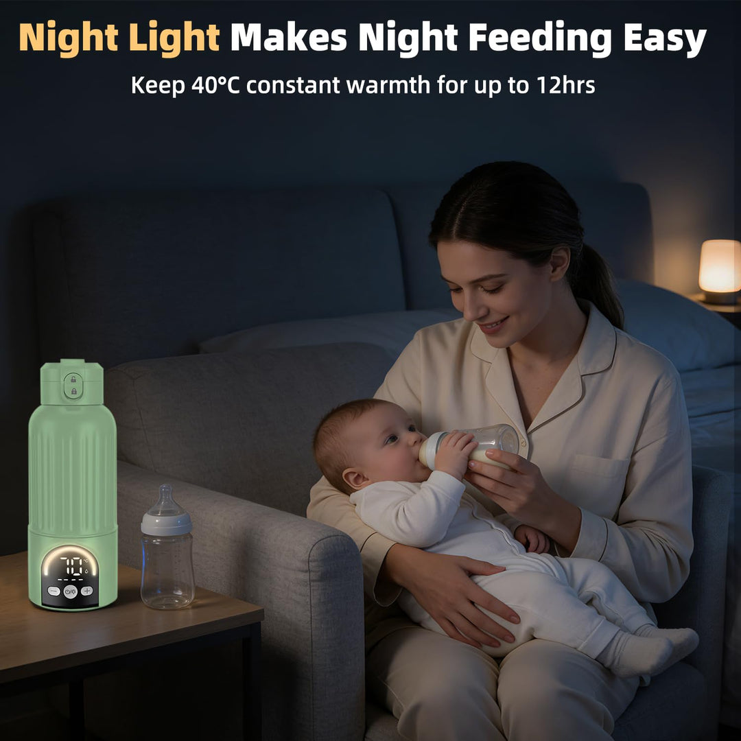 Tragbarer Babyflaschenwärmer Grün für Unterwegs, 500ml Muttermilchwärmer, 12000mAh Akku, 120W Schnel