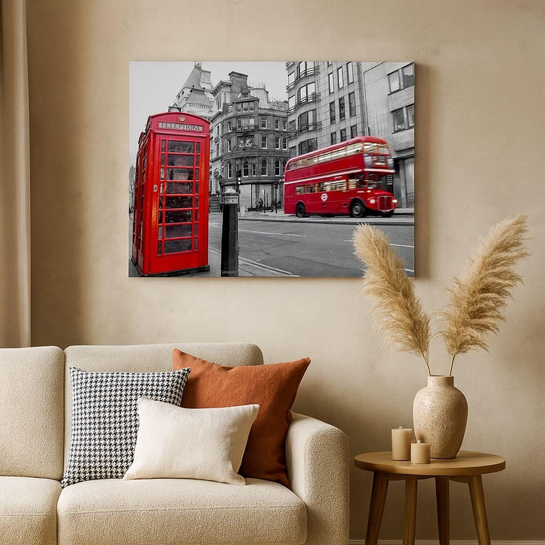 Bilder auf Leinwand Bus Telefon Strasse Leinwandbild mit Rahmen 70x50cm Wandbilder Dekoration Wohnzi