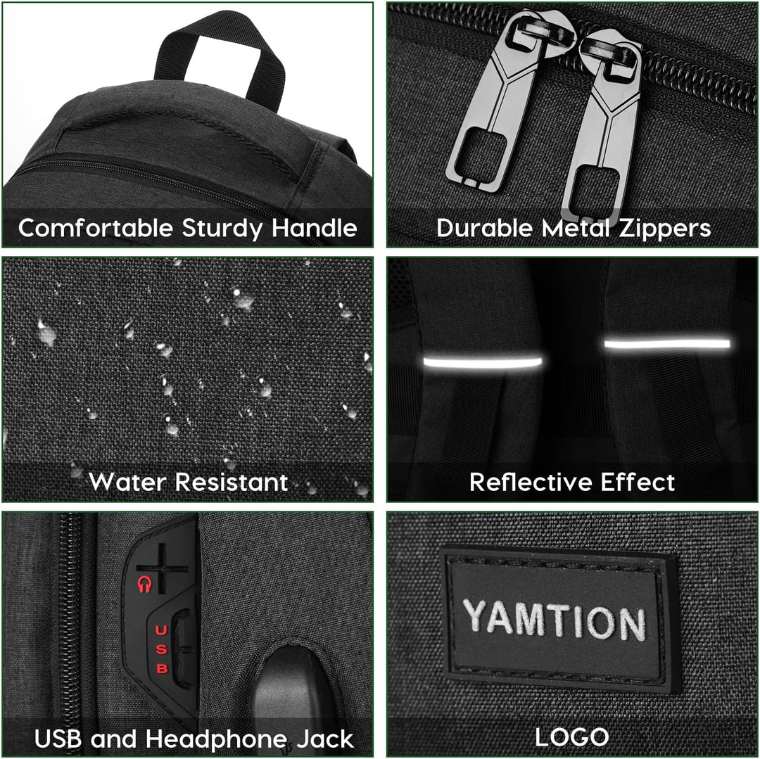 YAMTION Schwarz Rucksack Herren und Damen,Unisex Schulrucksack Teenager für Jungen Mädchen Laptop Ru