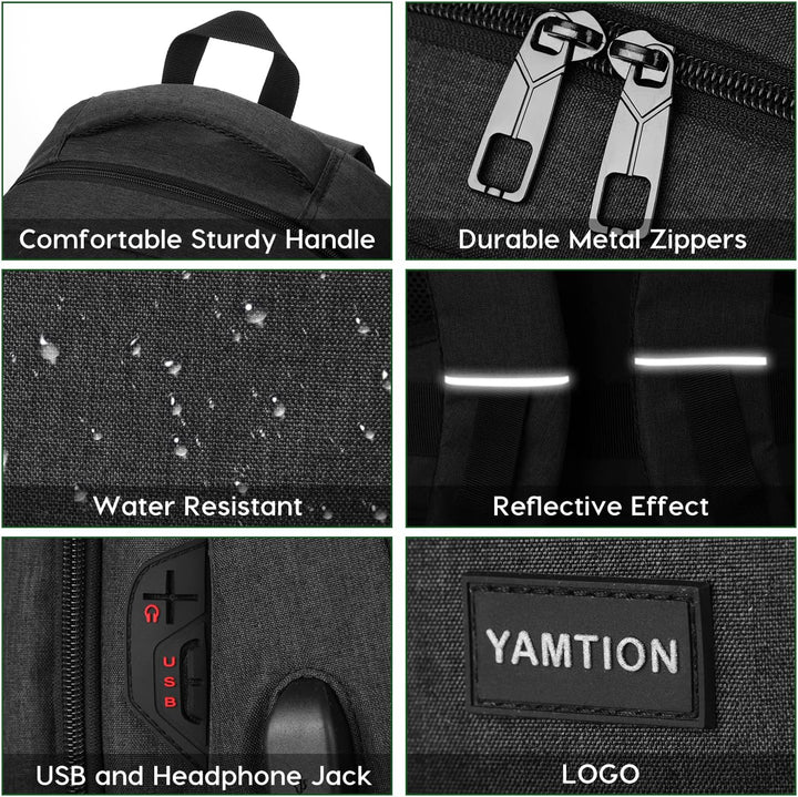YAMTION Schwarz Rucksack Herren und Damen,Unisex Schulrucksack Teenager für Jungen Mädchen Laptop Ru