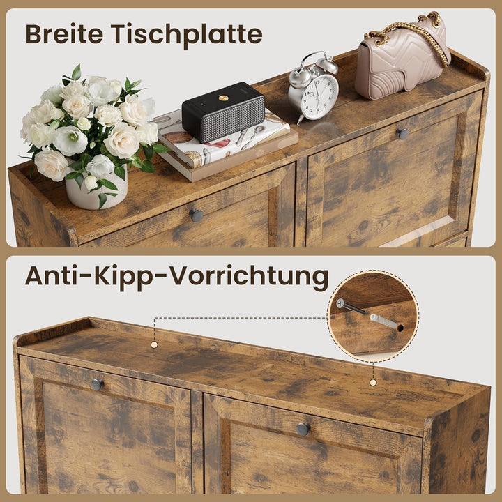 Bealife Schuhschrank mit 4 Klappen – dünner und moderner Schuhschrank mit eingezäunter Decke, Staura