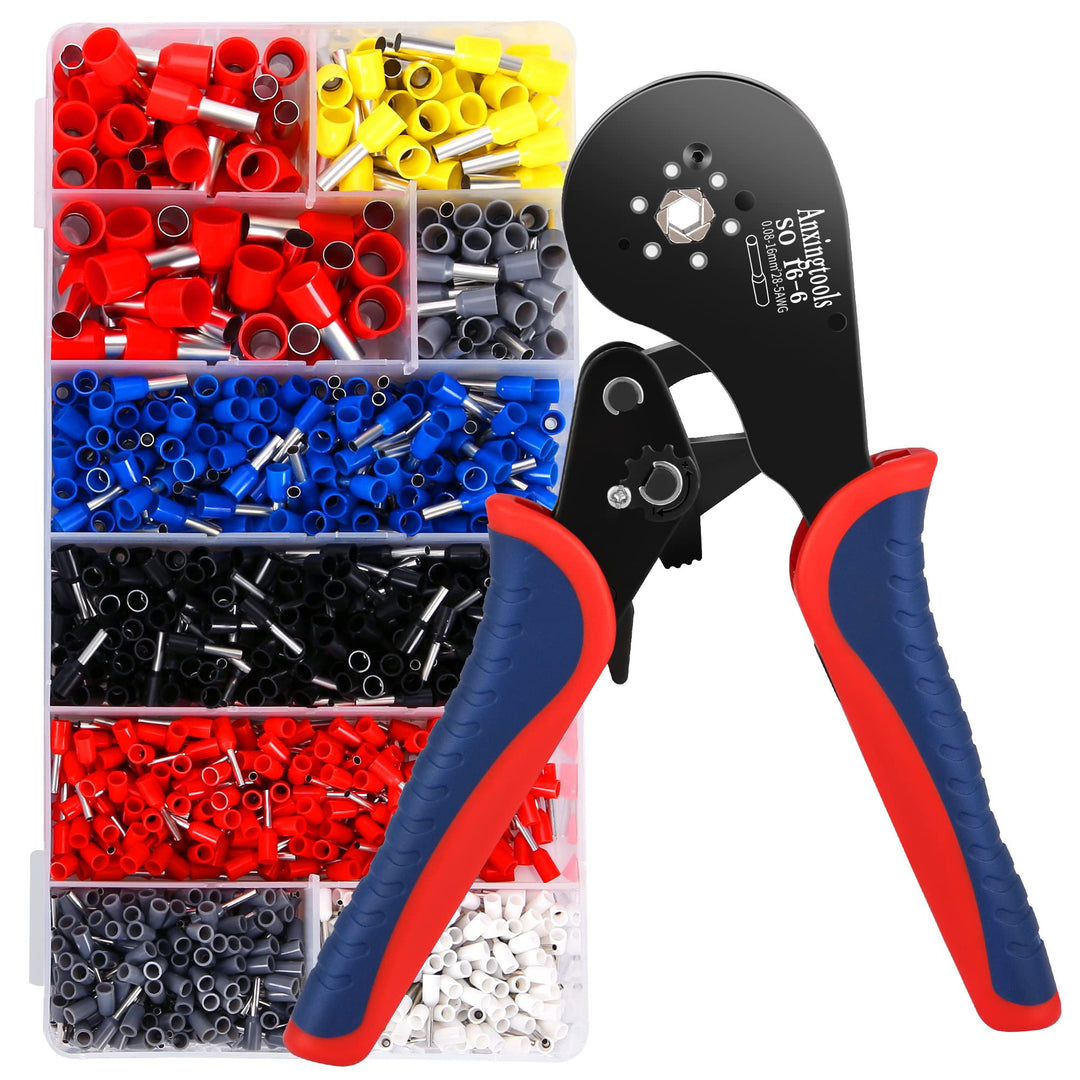 Aderendhülsen-Crimpzangen-Set, sechseckige Draht-Crimpzange für 0,08–16 mm² mit 1200 Stück roten Kup