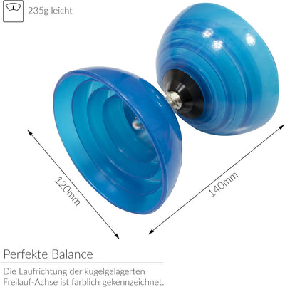 Diabolo-Set mit Henrys Beach Free Freilauf-Kugellager Diabolo - Profi-Set (blau), Blau