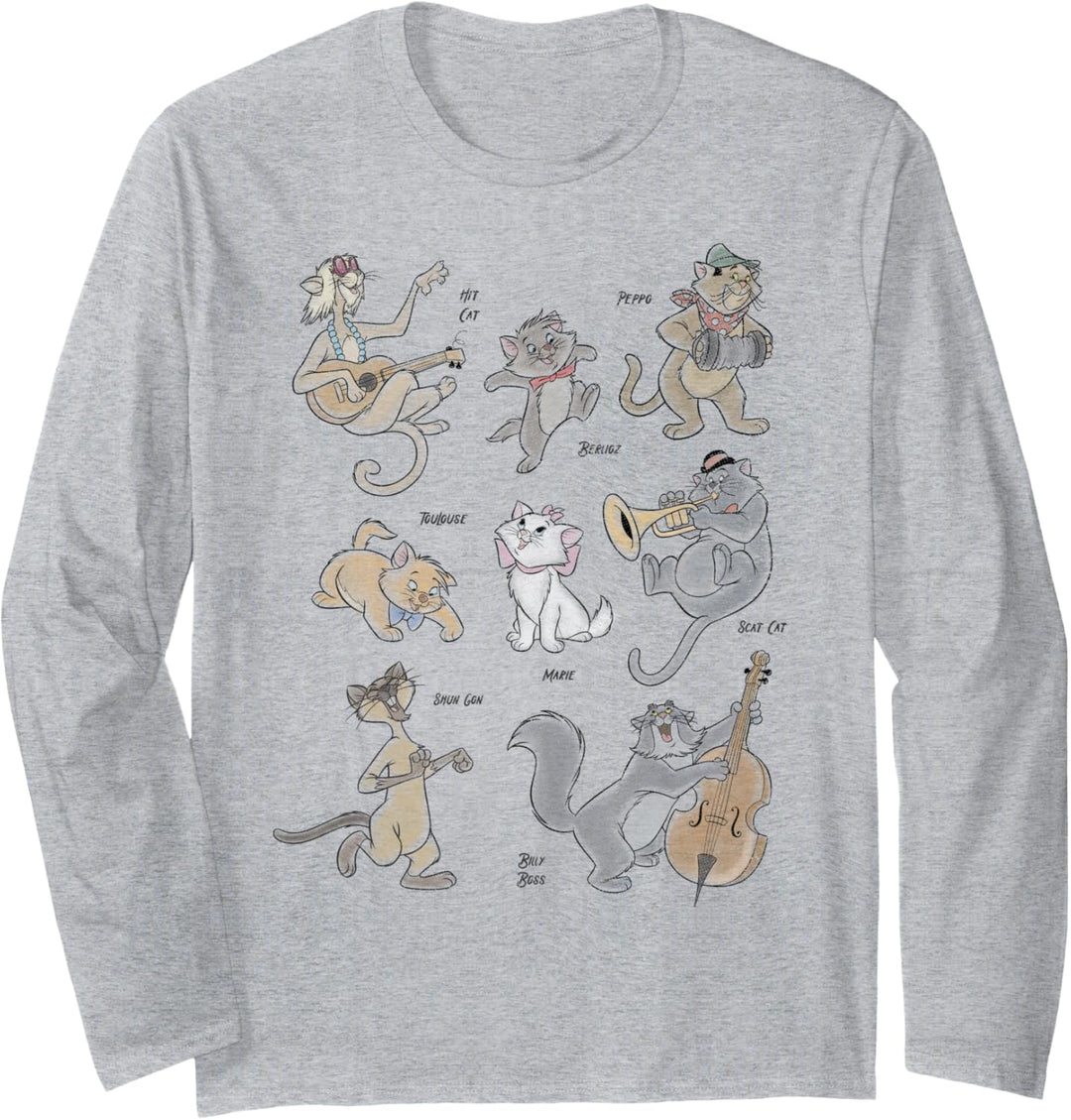 Disney The Aristocats Group Shot Cat Instruments Langarmshirt