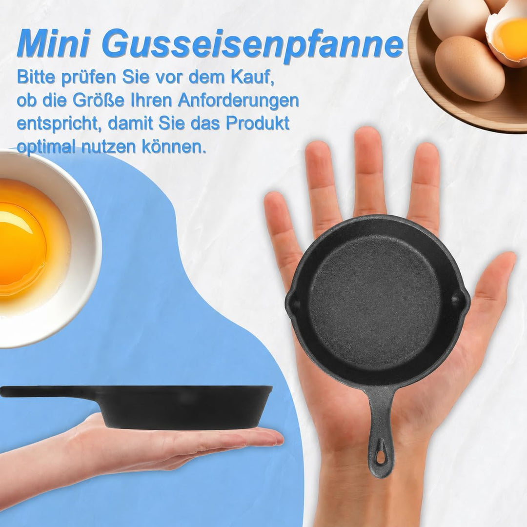 10 Stück Mini Gusseisen Pfanne, 10 cm Kleine Eier Bratpfanne Servierpfännchen mit Griff, Cast Iron P